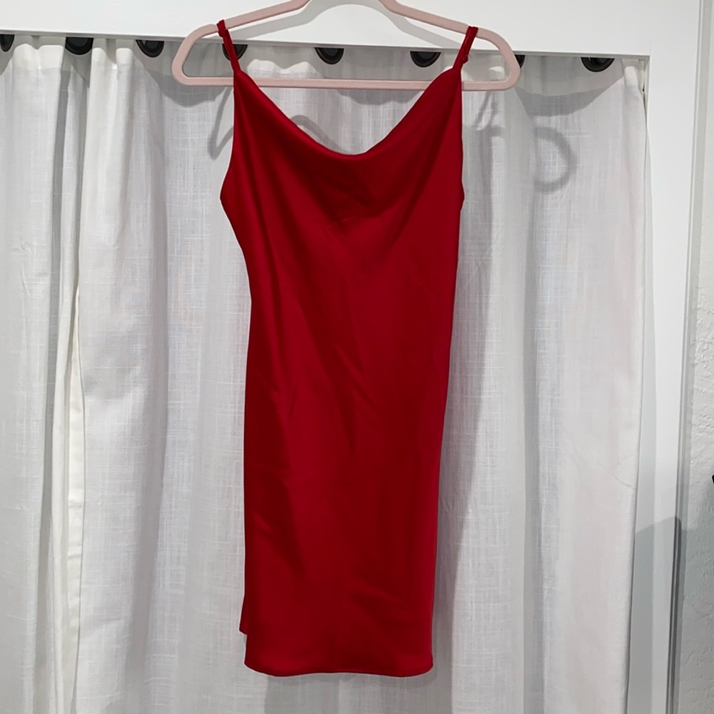 urban outfitters red cowl neck slip dress